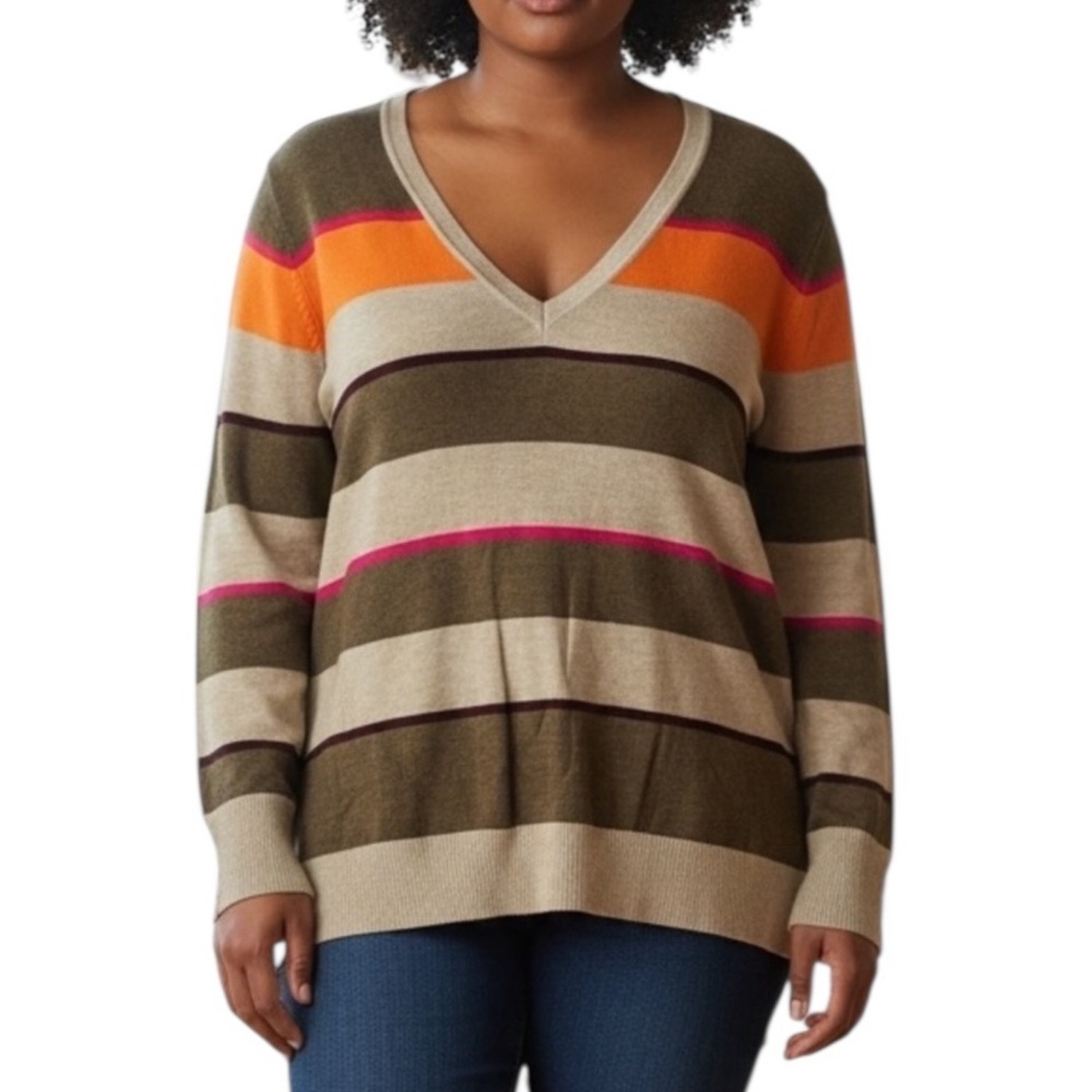 NWT Lane Bryant Striped V-Neck Long Sleeve Sweater